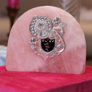 Enamel Banke Bihari in Pure Silver on Rose Quartz