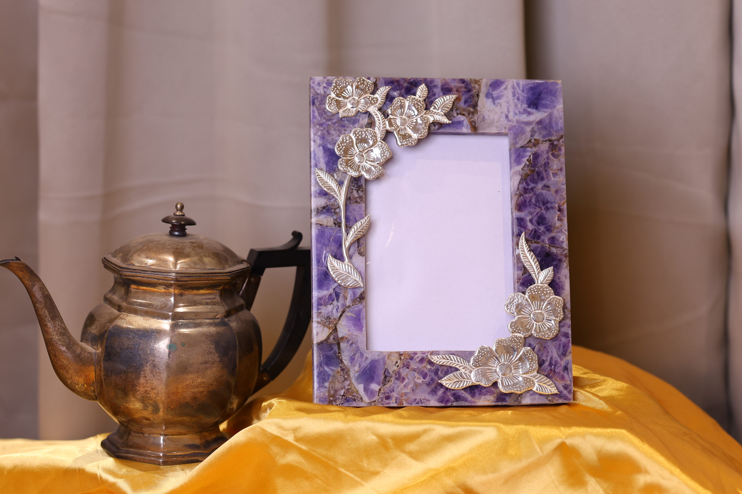 Purple Amethyst Photo Frame with Upper Corner Floral Design