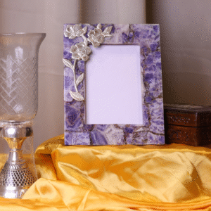 Purple Stone Photo Frame with Silver Floral Accent - Top Left Design