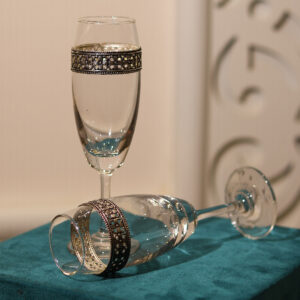 Exquisite Champagne Flutes with Intricate Handcrafted Silver Band - Set of 2