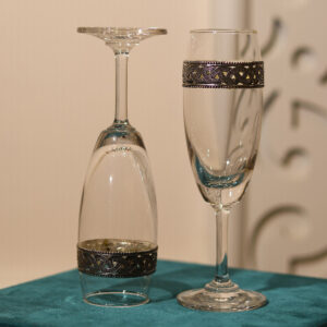 Exquisite Champagne Flutes with Intricate Handcrafted Silver Band - Set of 2