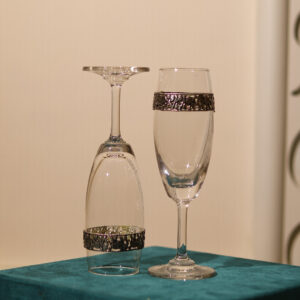 Exquisite Champagne Flutes with Intricate Handcrafted Silver Band - Set of 2